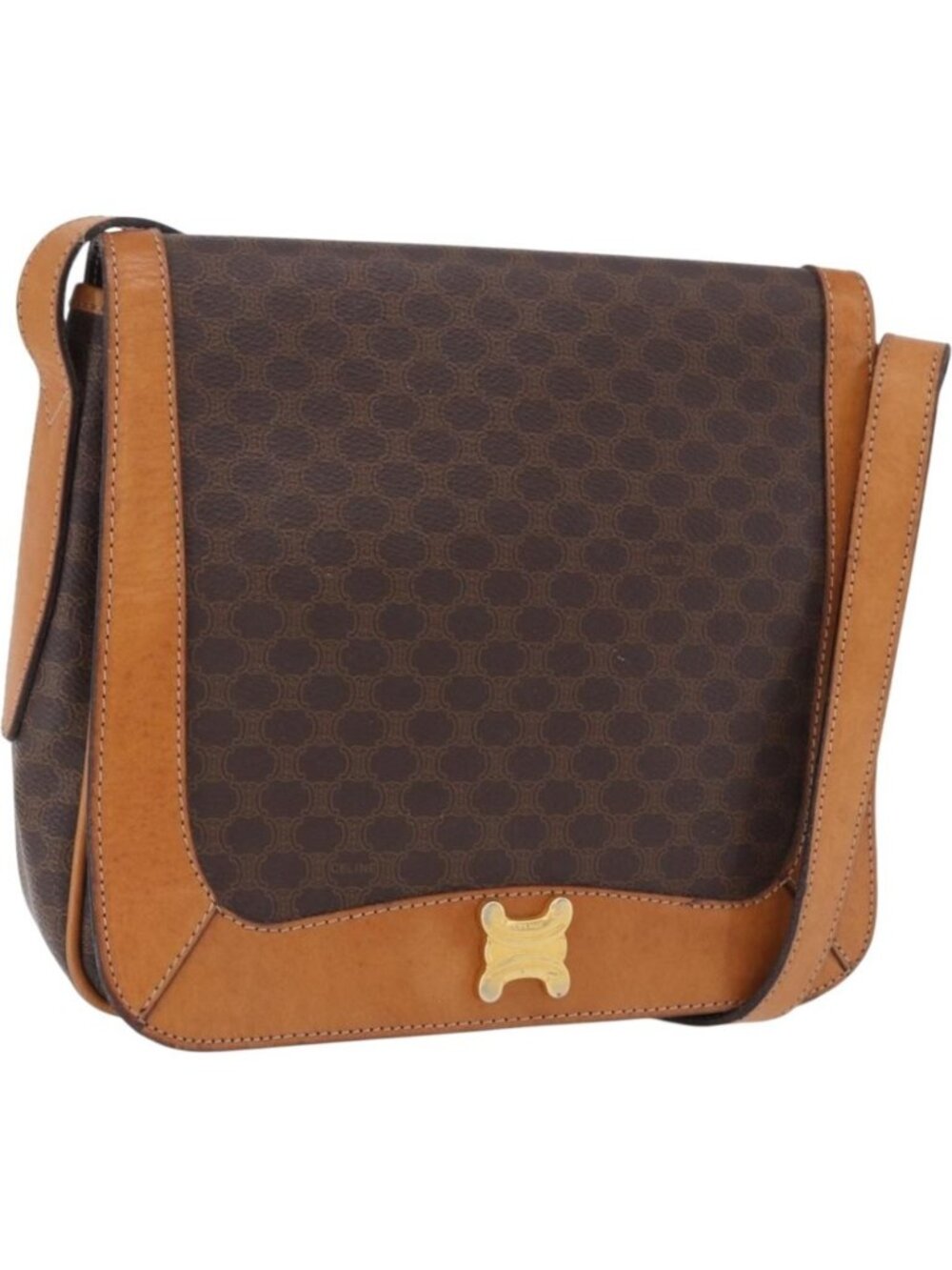 CELINE Macadam Canvas Shoulder Bag PVC Leather Brown Gold